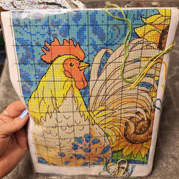 VTG CROSS STITCH KIT SUNFLOWER ROOSTER EMBROIDERY TAPESTRY COUNTRY FARM - Picture 5 of 5